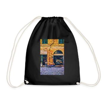 Vintage Roma Small Shops Painting Italy Lover Gift - Drawstring Bag - black - Front
