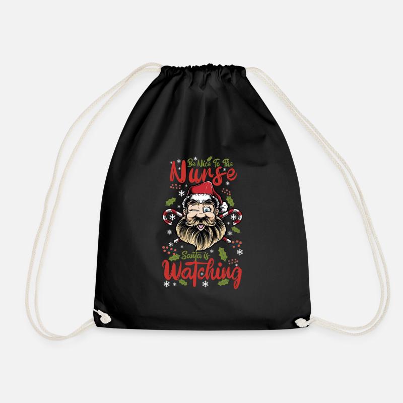 Be nice to the nurse santa is watching - Drawstring Bag - black
