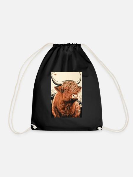 Highland cattle ukiyo - Drawstring Bag - black