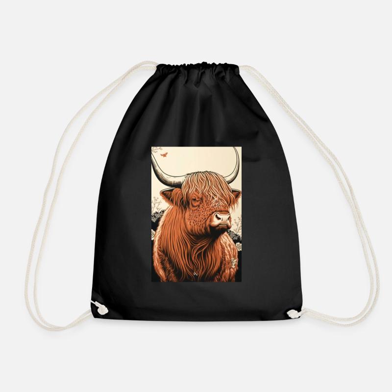 Highland cattle ukiyo - Drawstring Bag - black