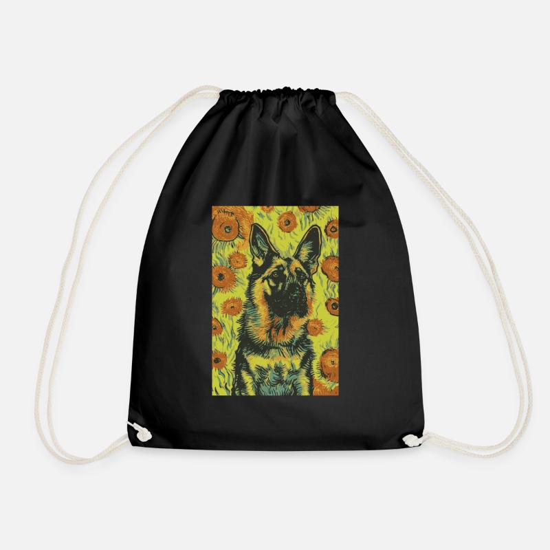 German Shepherd Van Gogh Style | dog & art lovers - Drawstring Bag - black
