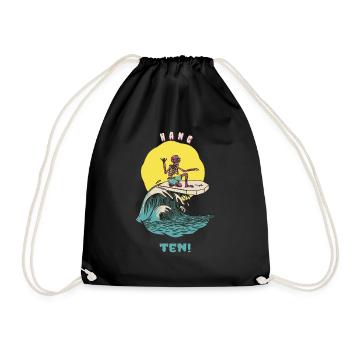 Hang Ten! Funny Surfing Retro Surfer - Drawstring Bag - black - Front