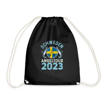 Angeln Schweden 2023 Angelurlaub Schweden - Turnbeutel - Schwarz - Vorne