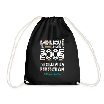 Anniversaire 20 ans - Fabriqué en Mars 2005 - Sac de sport léger - noir - Devant