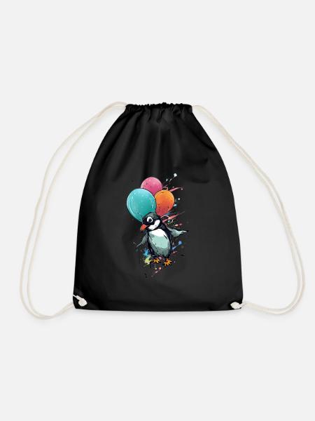Flying Penguin - Drawstring Bag - black