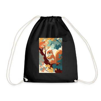 Cute squirrel on a branch surrounded by flowers - Drawstring Bag - black - Front