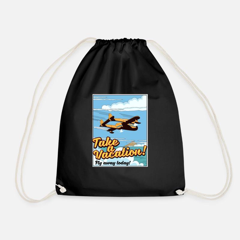 Take a Vacation! Fly away today! - Drawstring Bag - black