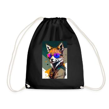 Inkpunk Fuchs mit Sonnenbrille 6 - Turnbeutel - Schwarz - Vorne