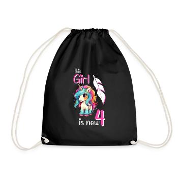 Unicorn Birthday 4 years - Drawstring Bag - black - Front