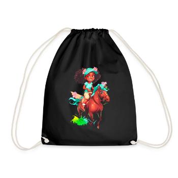 Girl Riding Horse - Drawstring Bag - black - Front