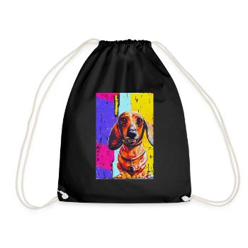 Modernes Pop-Art Print | Dackel mit Graffiti Bunt - Turnbeutel - Schwarz - Vorne
