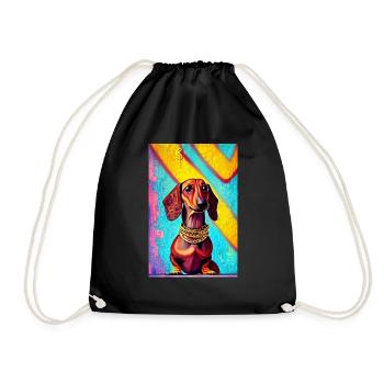 Modernes Pop-Art Print | Dackel mit Graffiti Bunt - Turnbeutel - Schwarz - Vorne