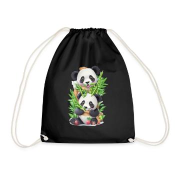 Panda Bär ißt Bambus - Turnbeutel - Schwarz - Vorne
