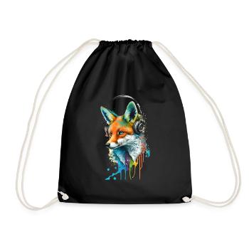 Renard écoutant de la musique avec des écouteurs - Sac de sport léger - noir - Devant