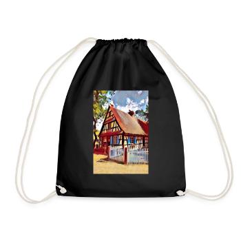 Alsatian House Drawing - Drawstring Bag - black - Front