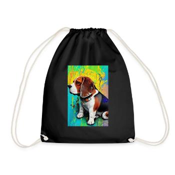 Modernes Pop-Art Print | bunt | Beagle Hund - Turnbeutel - Schwarz - Vorne
