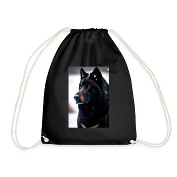 Black dire wolf in the snow with saddle and Armor - Drawstring Bag - black - Front