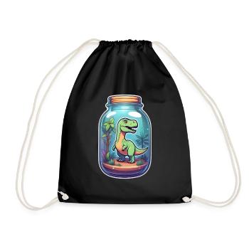 Dinosaur in a Cartoon Jar - Drawstring Bag - black - Front