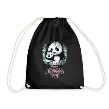 Happy Mother's Day Floral Wreath Mum Panda - Turnbeutel - Schwarz - Vorne