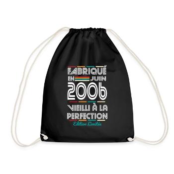 18-jähriges Jubiläum - Hergestellt im Juni 2006 - Turnbeutel - Schwarz - Vorne