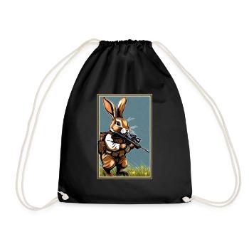 Easter Bunny with Machine Gun | happy Easter - Drawstring Bag - black - Front