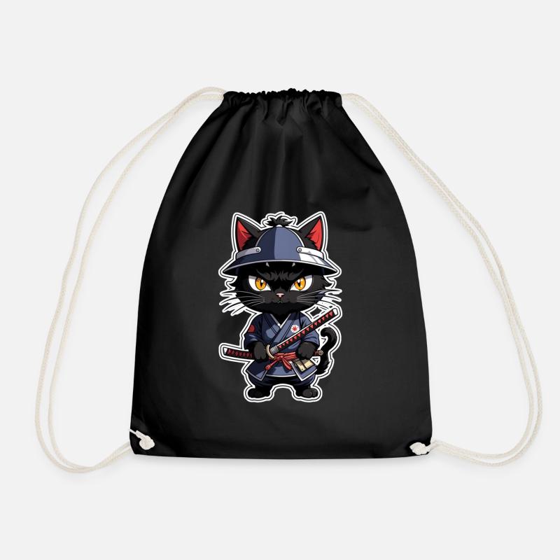 Ninja Cat - Samurai Kitten - Drawstring Bag - black
