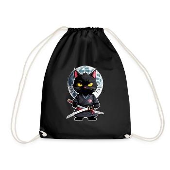 Ninja Cat - Samurai Kitten - Drawstring Bag - black - Front