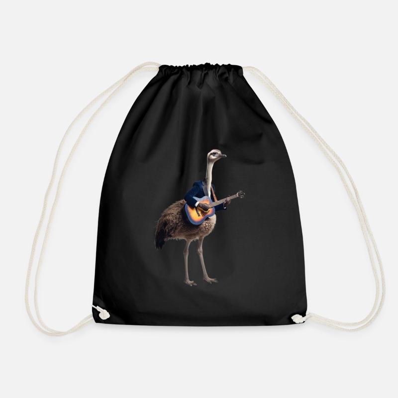 ostrich guitar bird - Drawstring Bag - black