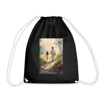 Jesus mit einem Mädchen, Kommunionsgeschenk, - Turnbeutel - Schwarz - Vorne