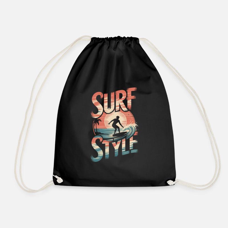 Surf-Style und Vintage-Sonne - Turnbeutel - Schwarz