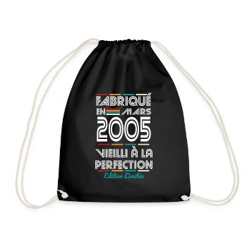 Anniversaire 20 ans - Fabriqué en Mars 2005 - Sac de sport léger - noir - Devant