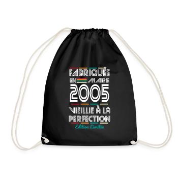 Anniversaire 20 ans - Fabriquée en Mars 2005 - Sac de sport léger - noir - Devant