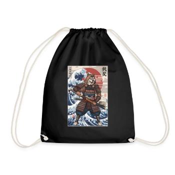 Shiba Inu Samurai mit japanischem Wellenmotiv - Turnbeutel - Schwarz - Vorne