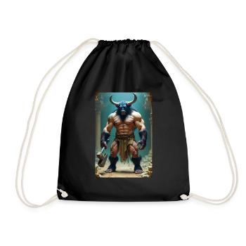 Minotaur, massive bull-headed warrior gripping axe - Drawstring Bag - black - Front