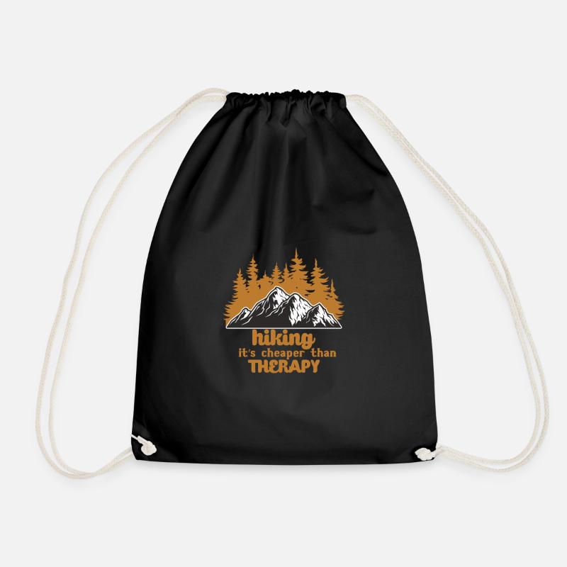Hiking is cheaper than therapy - Drawstring Bag - black