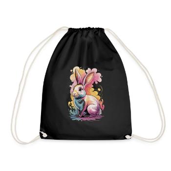 Bunter Aquarell Hase – Niedliches Tiermotiv - Turnbeutel - Schwarz - Vorne