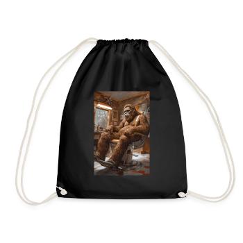 Sasquatch at the Barber Shop - Drawstring Bag - black - Front
