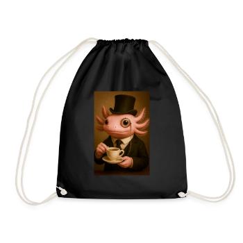 Dapper Axolotl with Coffee - Drawstring Bag - black - Front