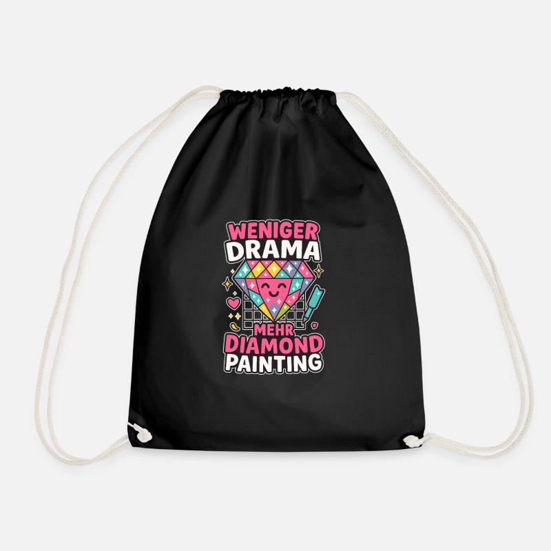 Less drama, more diamond painting - Drawstring Bag - black