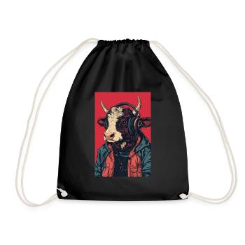 Vache hipster avec casque - Sac de sport léger - noir - Devant