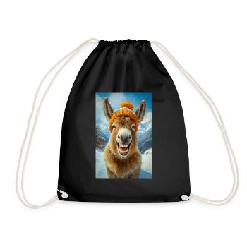 Smiling Donkey in Winter Hat - Drawstring Bag - black - Front