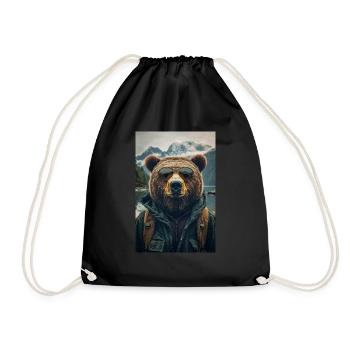 Cool Hiking Bear Explorer - Drawstring Bag - black - Front