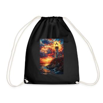 Stained Glass Lighthouse Sunset - Drawstring Bag - black - Front