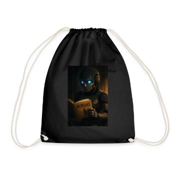 Curious Robot Reading About Humans - Drawstring Bag - black - Front
