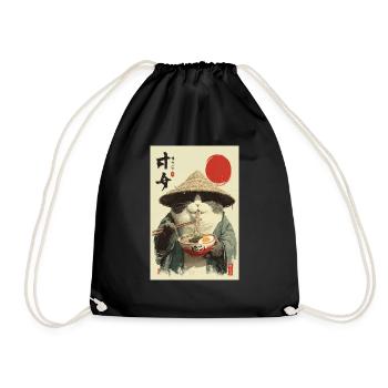 Chat samouraï mangeant des ramen - Sac de sport léger - noir - Devant