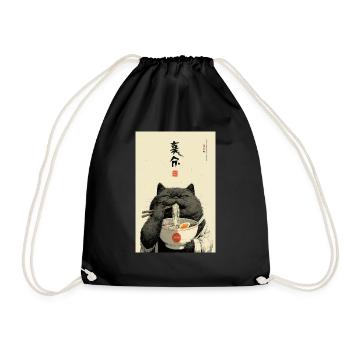 Chat heureux mangeant des ramen - Sac de sport léger - noir - Devant