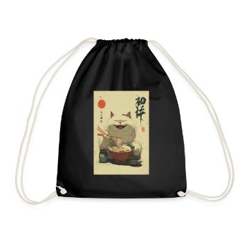 Glückliche weiße Katze schlürft Ramen - Turnbeutel - Schwarz - Vorne