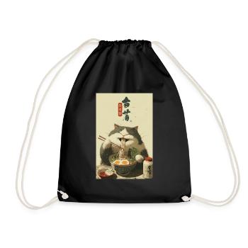 Le chat heureux adore les ramen - Sac de sport léger - noir - Devant
