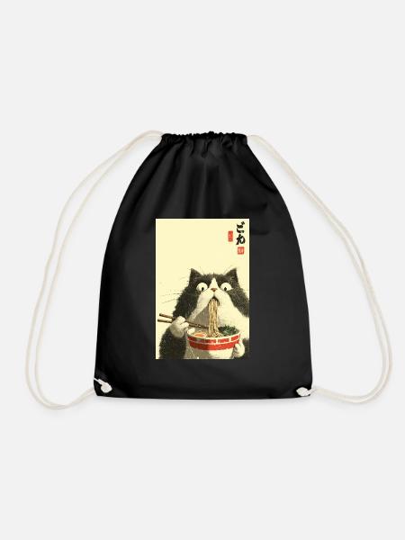 Überraschte Katze, die Ramen isst - Turnbeutel - Schwarz
