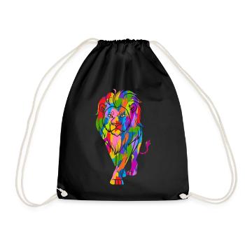 Lion Colorful Vintage Rainbow Retro Lion - Drawstring Bag - black - Front